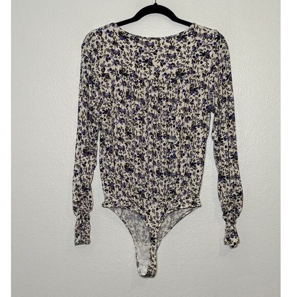 Free People Intimately Free Kaya Floral Soft Long Sleeve Keyhole Neck Bodysuit M - Picture 3 of 7